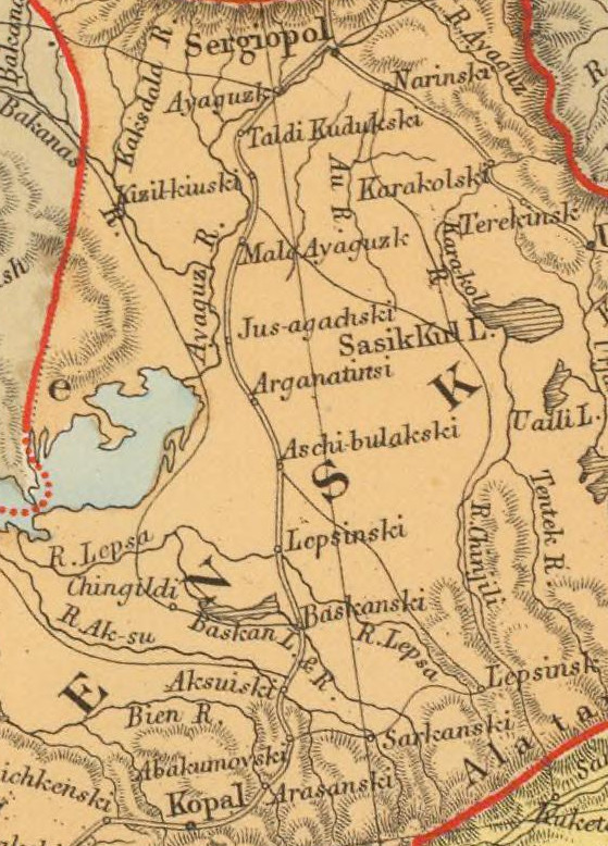 Detail of Central Asia by London mapmaker Edward Stanford, 1901
